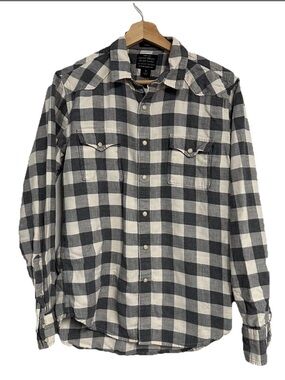 Lucky Brand Classic Fit Black Flannel Plaid Button Down Shirt Men's Size Small